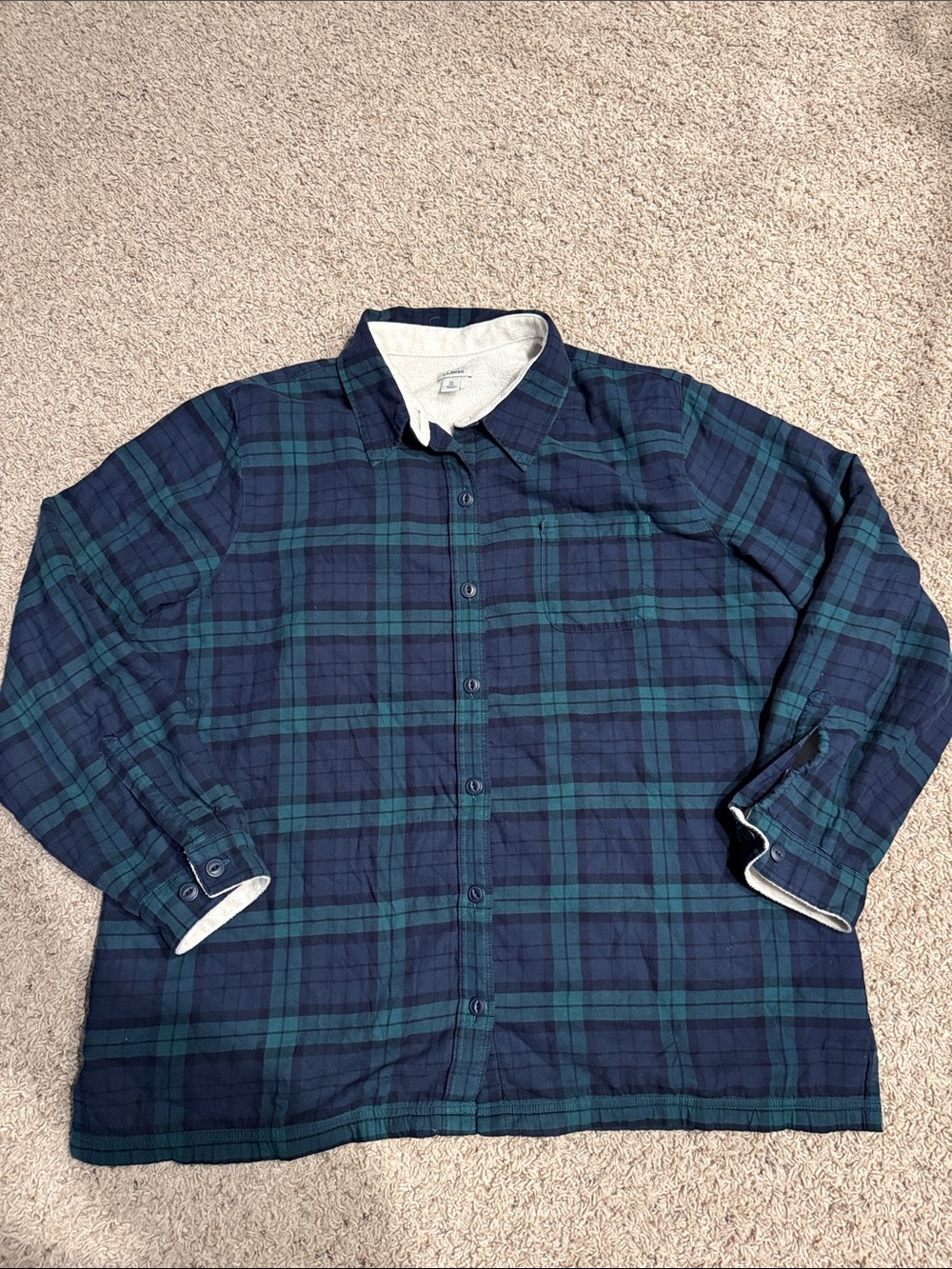L.L. Bean Navy and Green Plaid Long-Sleeve Button-Down Shirt